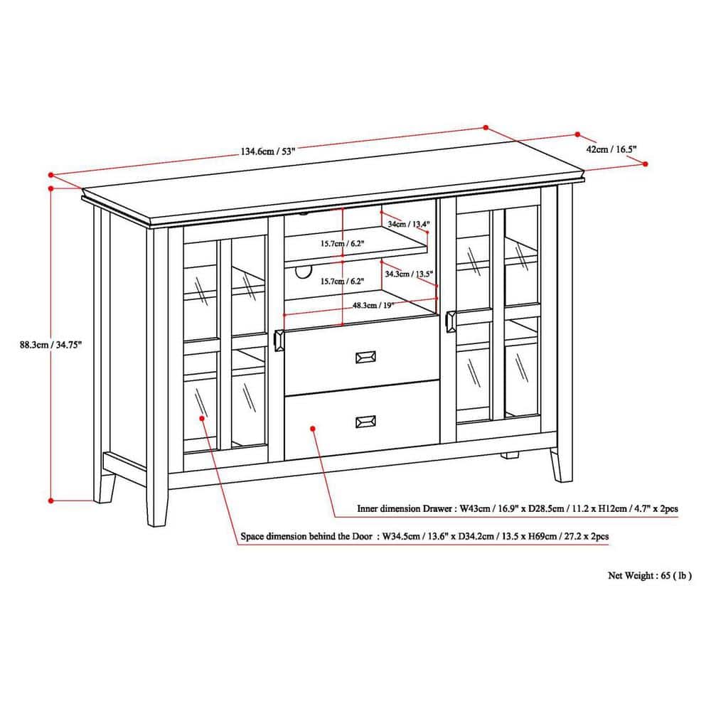 White Solid Wood 53" Traditional TV Media Stand with Cabinets