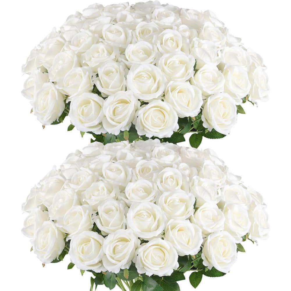 14 in. White Indoor/Outdoor Artificial Roses