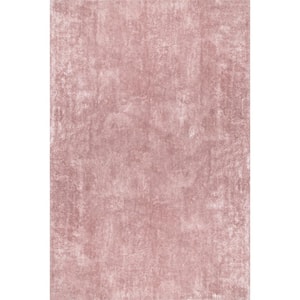 Loni Solid Machine Washable Shag Pink 5 ft. x 8 ft. Area Rug