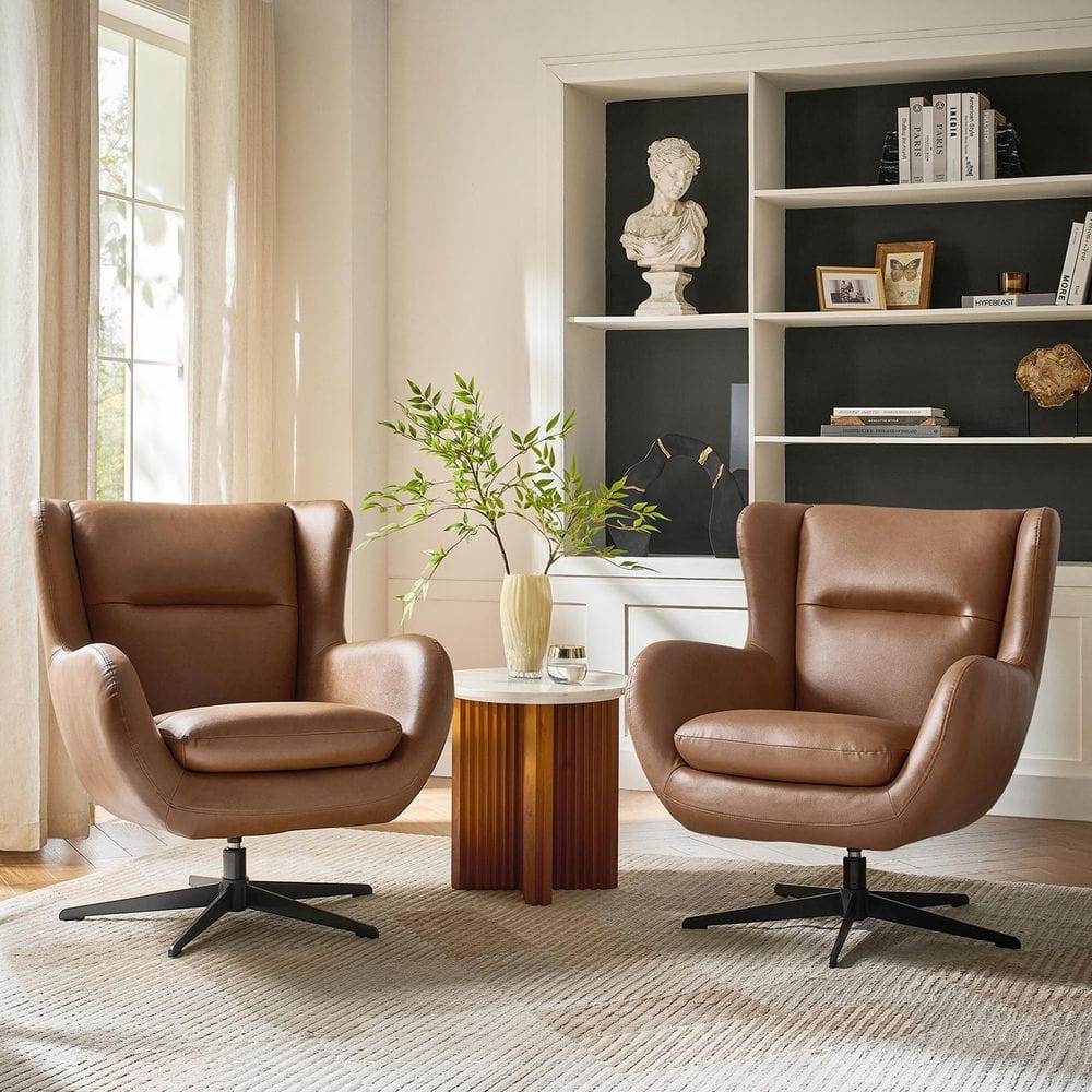 Fable Camel Faux Leather Swivel Wingback Armchair with Metal Base Set of 2 price history on PriceWatchPro