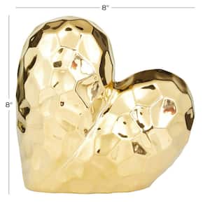 Gold Porcelain Dimensional Angled Origami Inspired Heart Sculpture