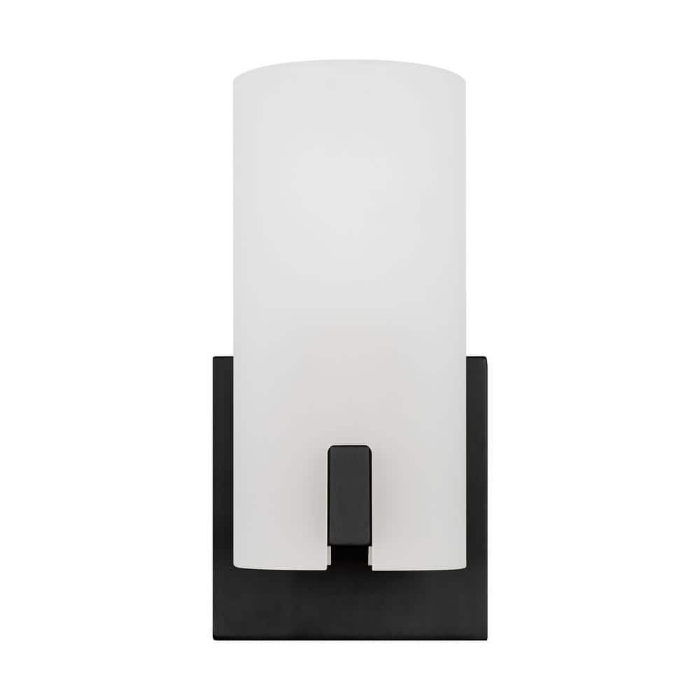 Midnight Black Etched Glass Cylinder Wall Sconce