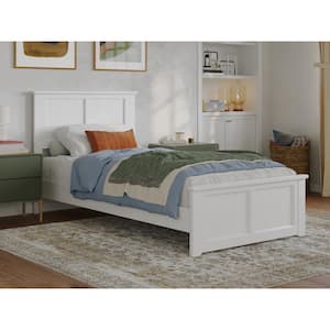 Charlotte White Solid Wood Frame Twin XL Low Profile Platform Bed Matching Footboard