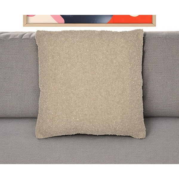 HomeRoots Taupe Solid Polyester 20 in. x 20 in. Throw Pillow