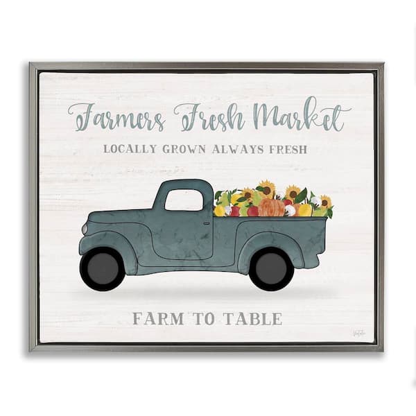 Stupell Industries Farmers Market Assorted Produce Sign by Natalie Carpentieri Gray Floater Frame Graphic Travel Art Print 21 in. x 17 in.