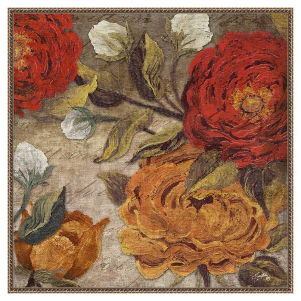 Versailles Floral Beaded Bronze Framed Canvas Wall Art
