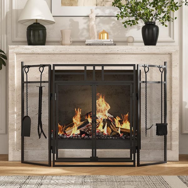Kingdely 48.8 in. Black Metal Powder Coated 4-Panel Steel Frame