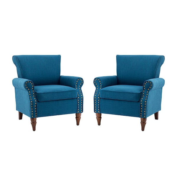 JAYDEN CREATION Macedonia Navy ArmChair with Nailhead Trim (Set of 2)