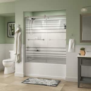 Mandara 60 x 58-3/4 in. Frameless Contemporary Sliding Bathtub Door in Nickel with Transition Glass