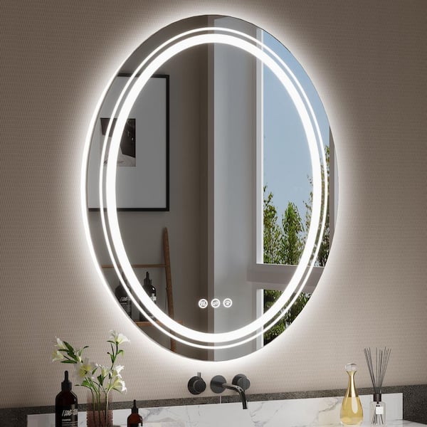 28 in. W x 36 in. H Oval Frameless LED Light Anti Fog Wall Bathroom Vanity Mirror Front Light and Backlit
