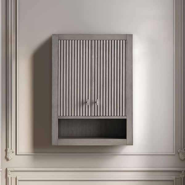 Vanity Art 24 in. W x 8 in. D x 33 in. H Bathroom Storage Wall Cabinet in Linear Driftwood Gray/BN