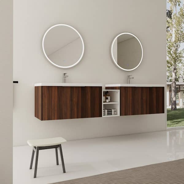 Stafford 82.9 in. W x 18.1 in. D x 19.3 in. H Floating Bath Vanity in California Walnut with White Resin Vanity Top