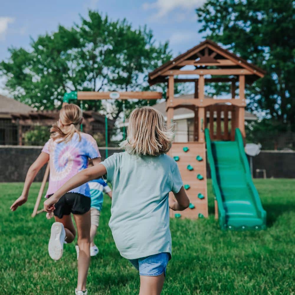 Cedar Wood Outdoor Swing Set with Slide and Fort