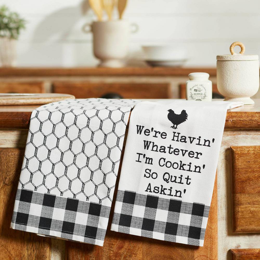 Farmhouse Black and White Cotton Tea Towel Set