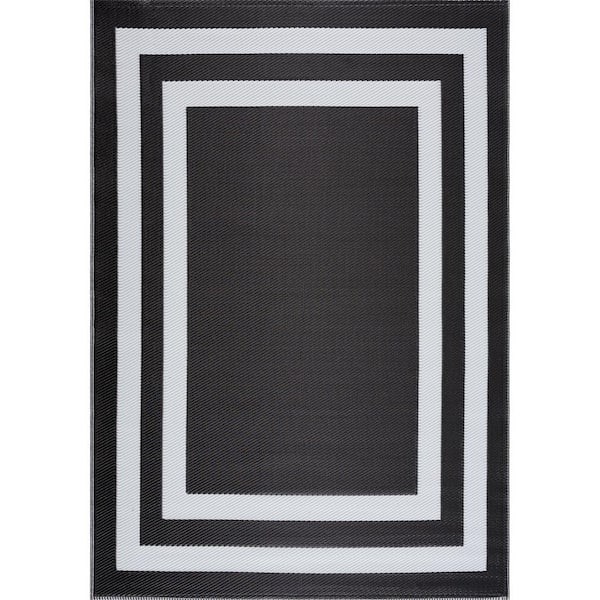 Paris Black White 5 ft. x 7 ft. Modern Plastic Indoor/Outdoor Area Rug