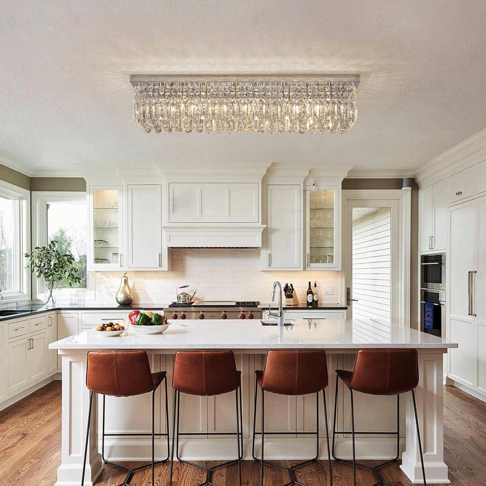 40'' Chrome Crystal Geometric Flush Mount Chandelier