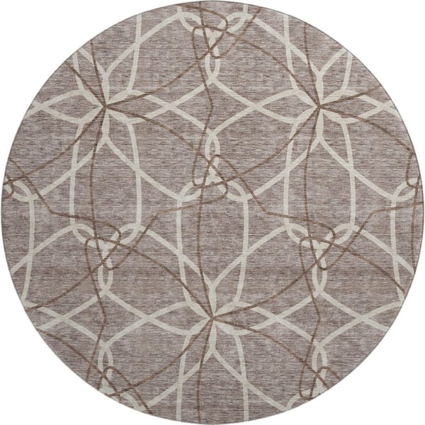 Addison Rugs Mayfield Premium Machine Washable Abstract AMF950 Taupe 8 ft. x 8 ft. Round Rug