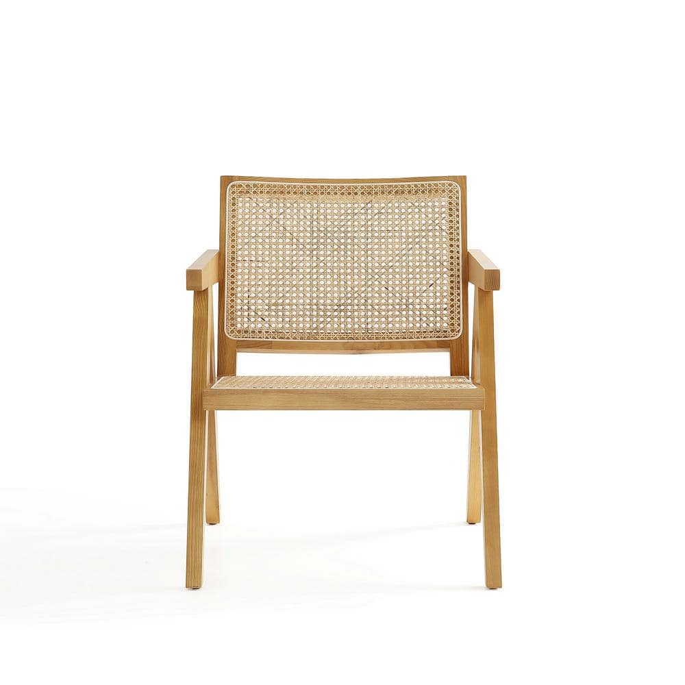 Set of 2 Natural Wood and Cane Accent Chairs