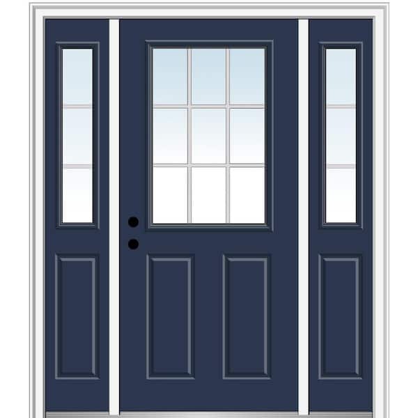 MMI Door 64.5 in. x 81.75 in. Internal Grilles Right-Hand 1/2-Lite Clear Painted Fiberglass Prehung Front Door with Sidelites