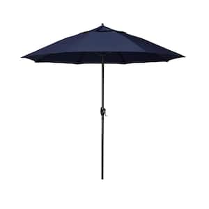 7.5 ft. Bronze Aluminum Market Patio Umbrella with Fiberglass Ribs and Auto Tilt in Navy Blue Sunbrella