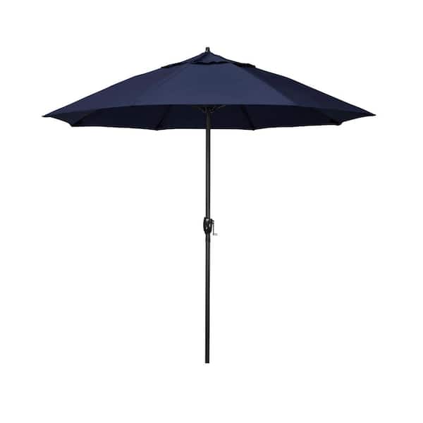 California Umbrella 7.5 ft. Bronze Aluminum Market Patio Umbrella with Fiberglass Ribs and Auto Tilt in Navy Blue Sunbrella