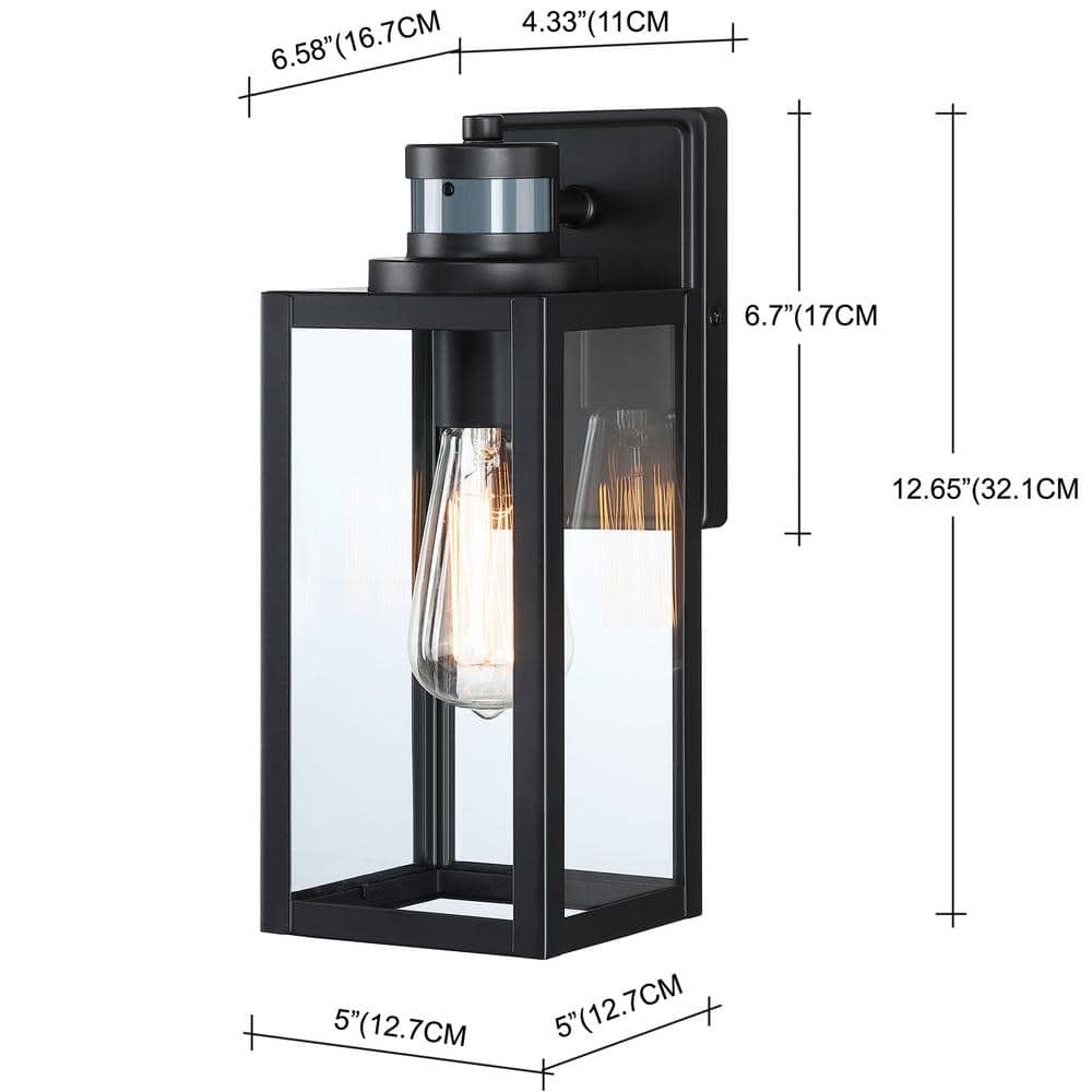 Matte Black Medium Outdoor Motion Sensor Lantern Sconce