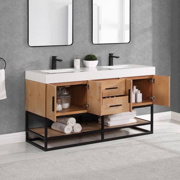 Altair Bianco 60 in. W x 22 in. D x 34 in . H Double Sink Bath 