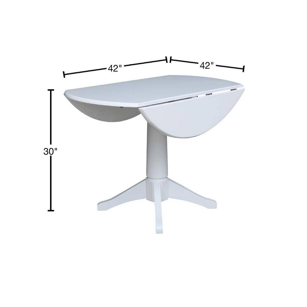 Elegant White 42" Round Solid Wood Extendable Pedestal Dining Table