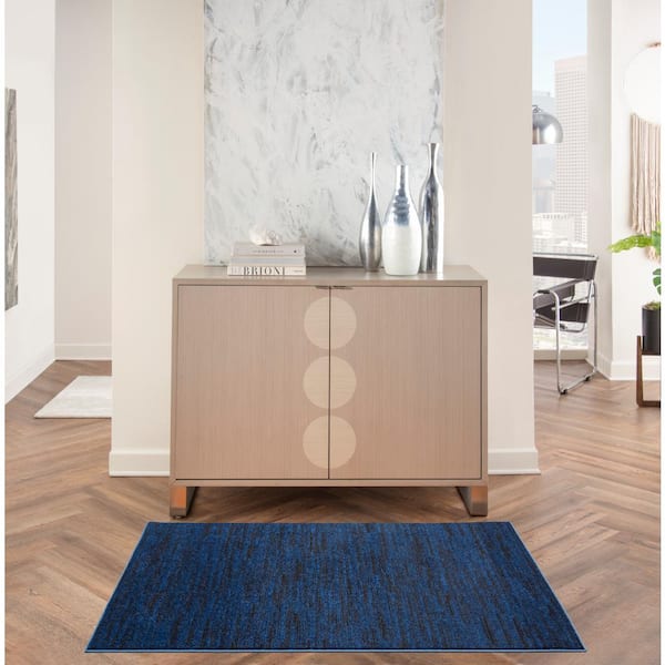 Essentials 3 ft. x 5 ft. Midnight Blue Solid Contemporary Indoor/Outdoor Patio Kitchen Area Rug