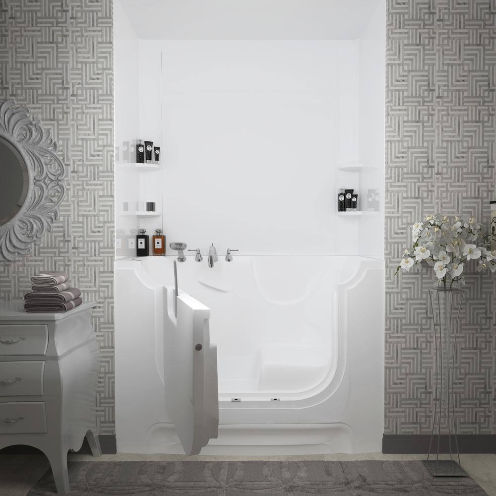 60'' x 30'' White Fiberglass Walk-in Bathtub with Faucet