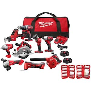 M18 18V Lithium-Ion Cordless Combo Kit (9-Tool) with (2) Batteries, Charger, Tool Bag & Bit Set (120-Piece)