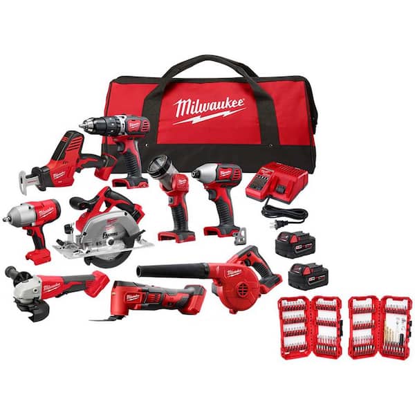 M18 18V Lithium-Ion Cordless Combo Kit (9-Tool) with (2) Batteries, Charger, Tool Bag & Bit Set (120-Piece)