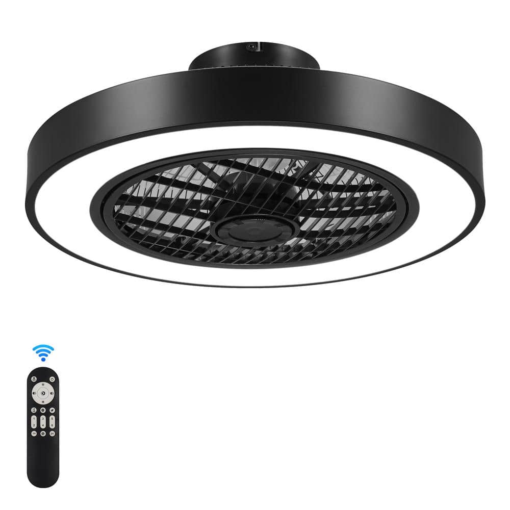 PUDO Modern 20 in. 1-Light Indoor Black Enclosed Bladeless Ceiling Fan with  Light and Remote Timing CeilingFanLights42-BK-W1891110803 - The Home Depot