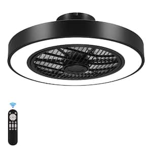 Modern 20 in. 1-Light Indoor Black Enclosed Bladeless Ceiling Fan with Light and Remote Timing