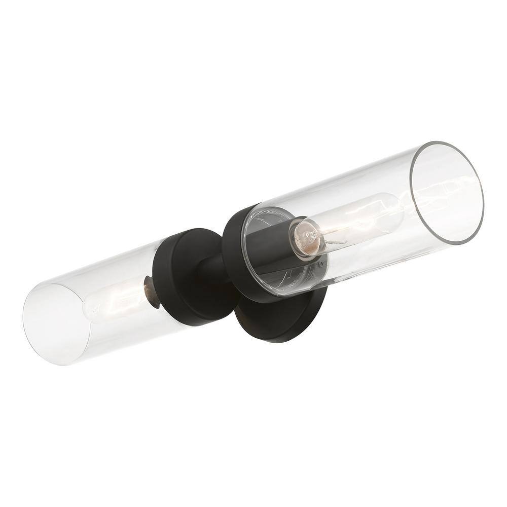 Black Steel 2-Light Vanity with Clear Glass Shades
