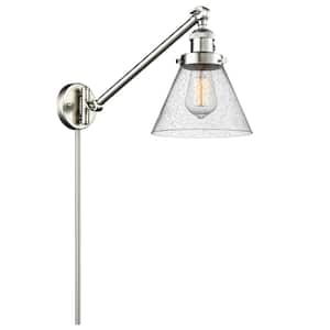 Franklin Restoration Cone 8 in. 1-Light Brushed Satin Nickel Wall Sconce with Seedy Glass Shade with On/Off Turn Switch