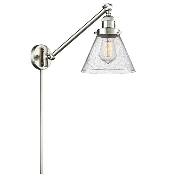 Innovations Franklin Restoration Cone 8 in. 1-Light Brushed Satin Nickel Wall Sconce with Seedy Glass Shade with On/Off Turn Switch