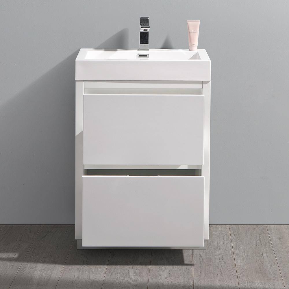 Valencia 24" Glossy White Modern Free Standing Vanity with Acrylic Sink