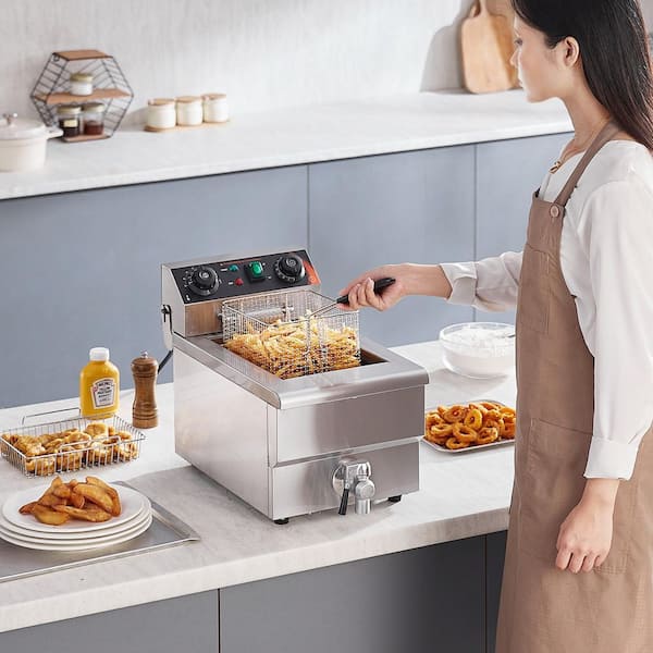 Commercial Deep Fryer, 11.6 Qt. Sliver Deep Fryer with Basket, 1500 W Electric Countertop Fryer, for Kitchen Use