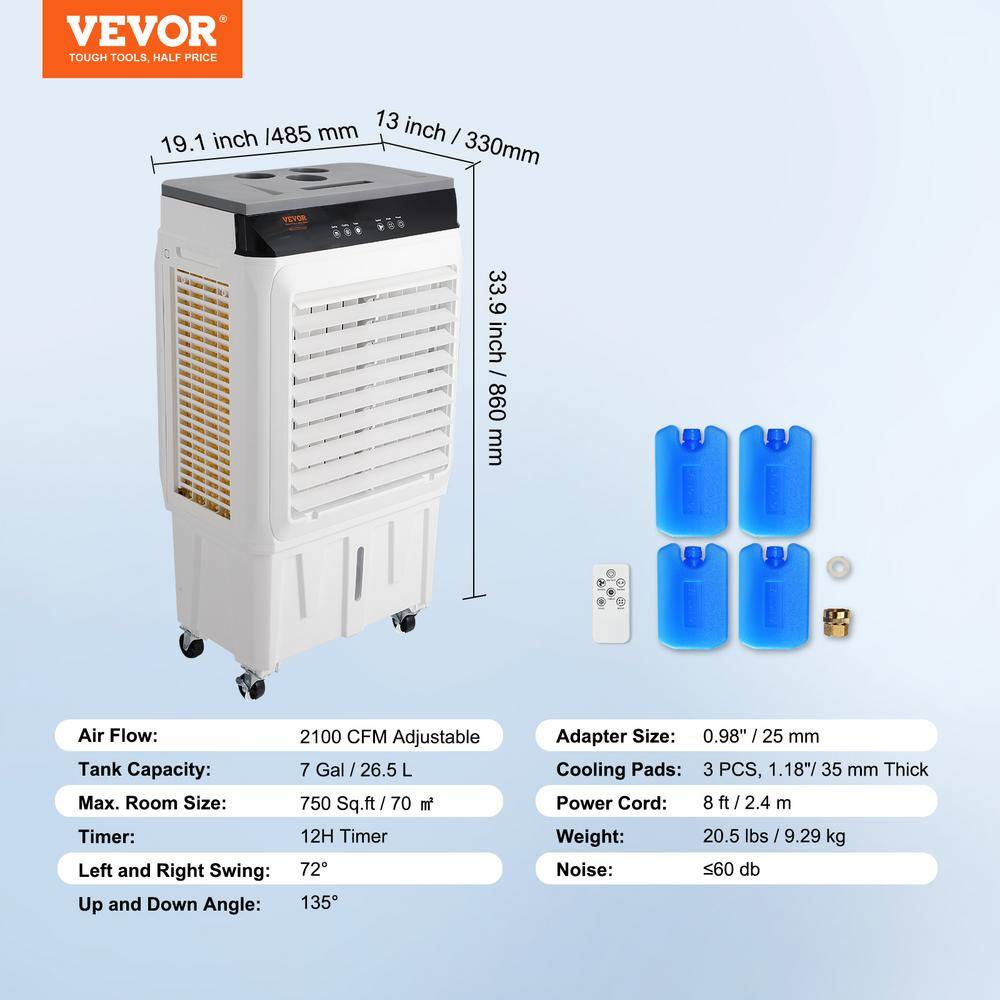 VEVOR 2100 CFM Portable Evaporative Air Cooler with Remote Control