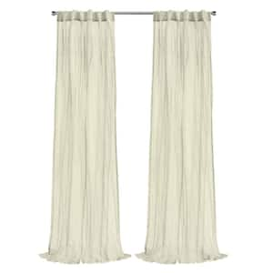 Paloma Cream Polyester Broomstick Crushed 52 in. W x 84 in. L Dual Header Indoor Sheer Curtain (Single Panel)