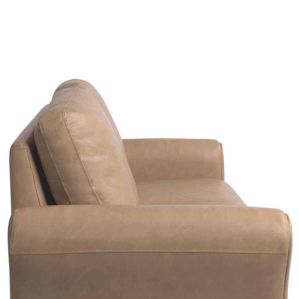 Brown Faux Leather Loveseat with Rolled Arms and Tapered Legs