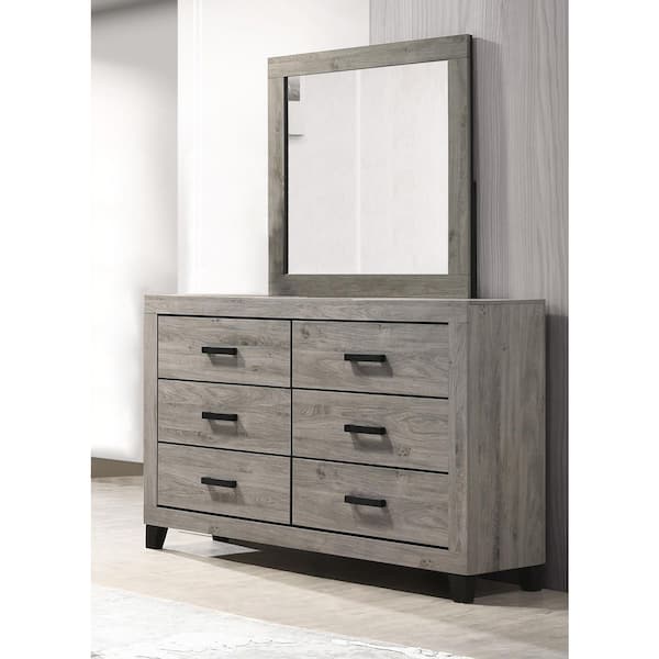 Ararat Light Grey 6-Drawer 16 in W. Dresser With Mirror