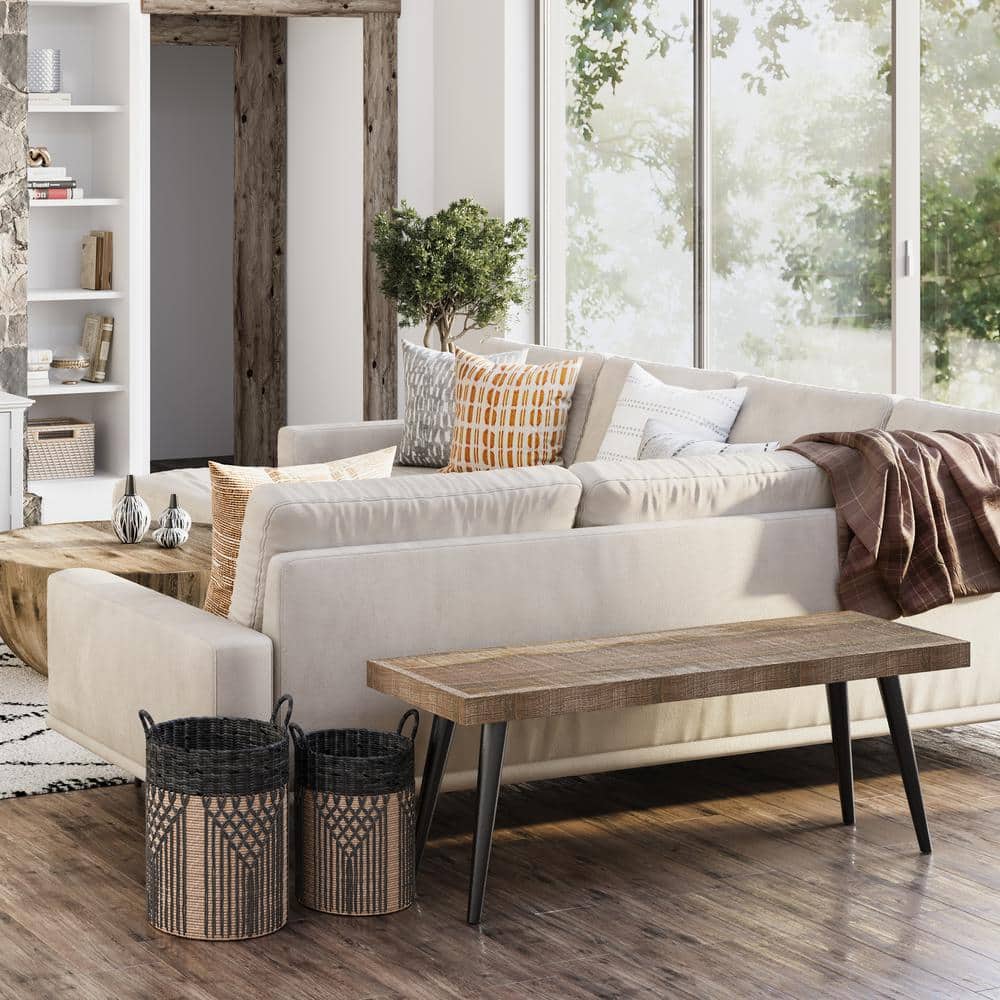 Durham 43" Distressed Natural Mango Wood Industrial Bench