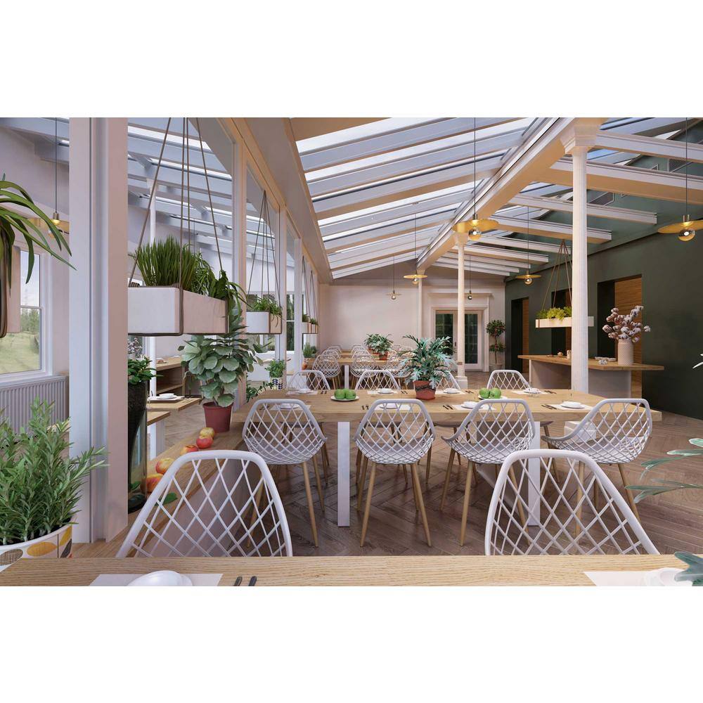 Kurv White and Natural Armless Dining Chairs with Steel Frame