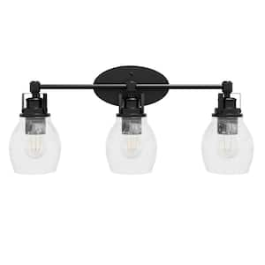 aiwen 21.6 in. 3-Light Black Bathroom Dimmable Vanity Light with Clear ...