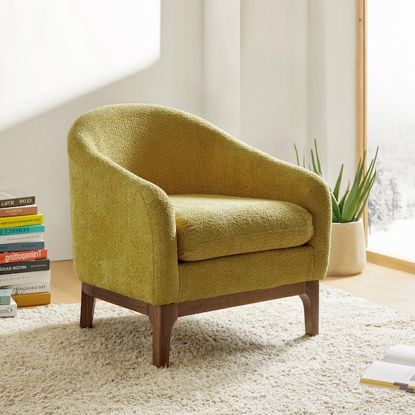 JAYDEN CREATION Cillian Modern Yellow Boucle Accent Chair with Solid ...