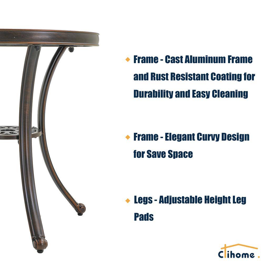 Bronze Round Cast Aluminum Outdoor Dining Table with Ceramic Top