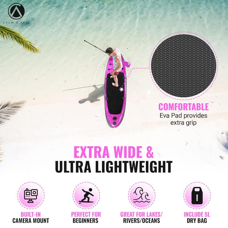 Inflatable Stand Up Paddle Board Non Slip SUP W Backpack, 3 Fins, Paddle, Pump (10 ft. x 33 in. x 6.2 in.) 17 lbs. Pink