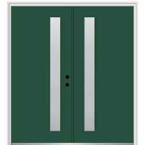 60 in. x 80 in. Viola Left-Hand Inswing 1-Lite Frosted Painted Fiberglass Smooth Prehung Front Door on 4-9/16 in. Frame